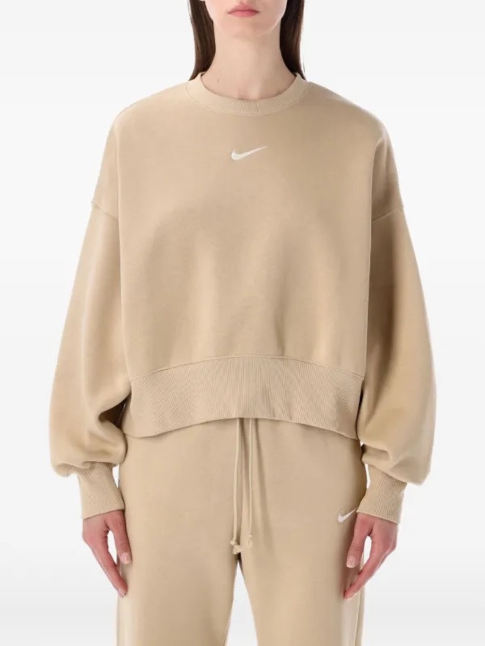 Nike Women's Tan Crewneck Sweatshirt with White Swoosh